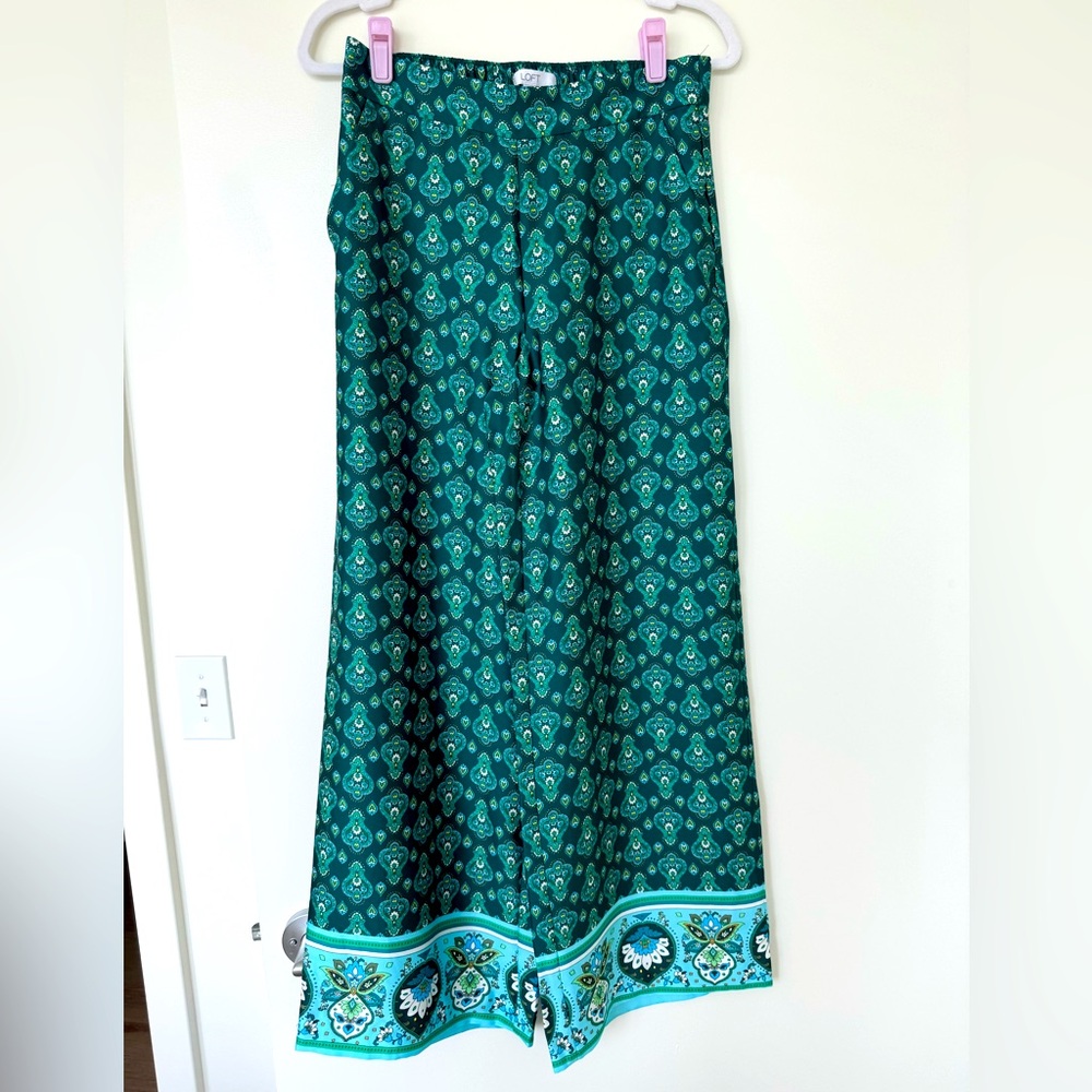 LOFT Green Wide Leg Satin Pants